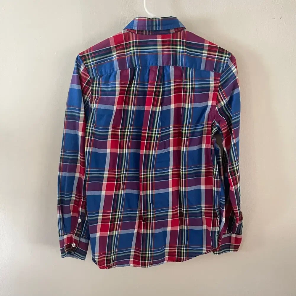 Ralph Lauren Boys Large 14/16 Red Blue Tartan Plaid Button Down Shirt Sleeve